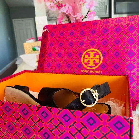 Tory Burch Black Suede Block Heel Sandal