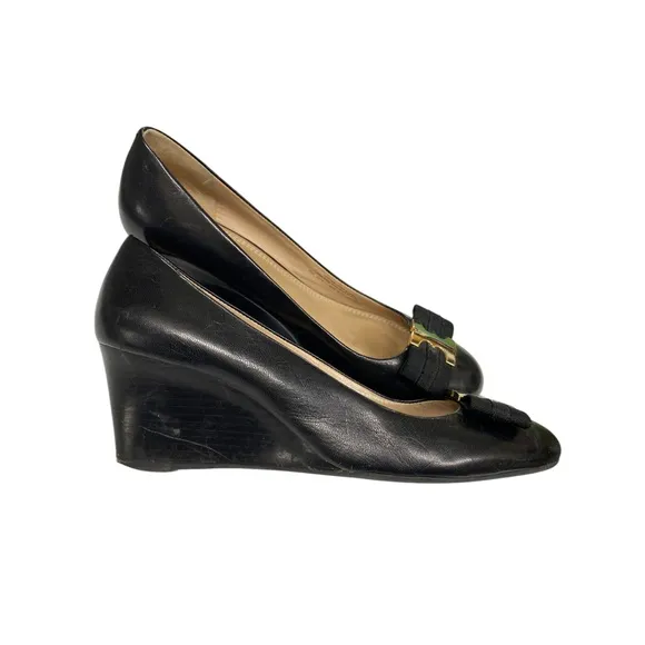 Tory Burch Black Wedge Heels with Bow