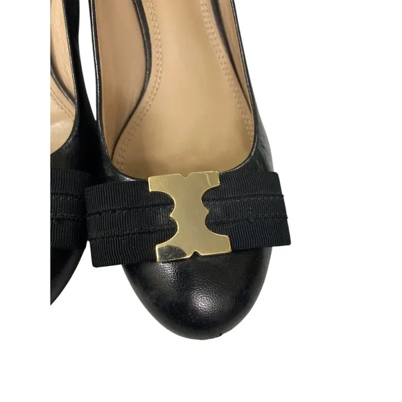 Tory Burch Black Wedge Heels with Bow
