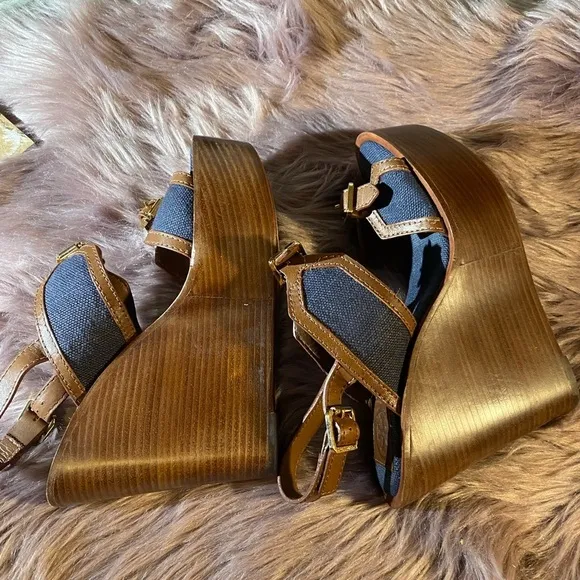 Tory Burch Blue Wedge Sandals