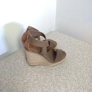 Tory Burch Brown Canvas Espadrille Wedge Sandals