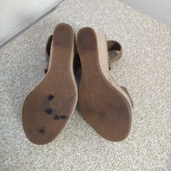 Tory Burch Brown Canvas Espadrille Wedge Sandals