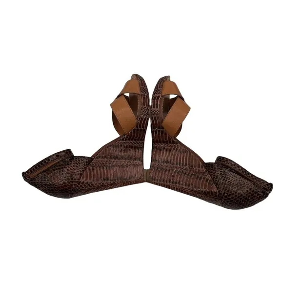 Tory Burch Brown Leather Python Platform Wedge Sandals Size 9 1/2 Women’s