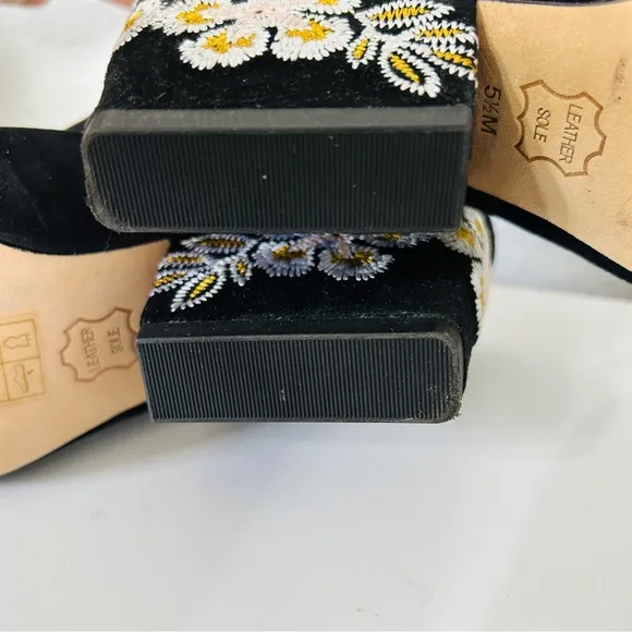Tory Burch Floral Embroidered Block Heel Slide Sandals In Black 5.5