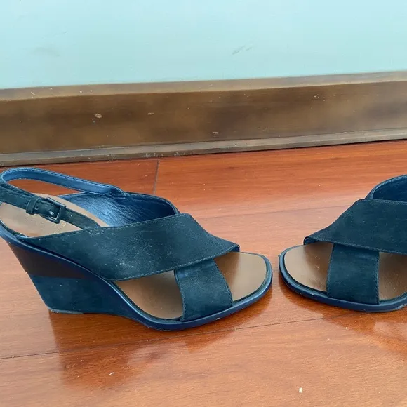 TORY BURCH GABRIELLE NUBUCK wedge Sandals navy blue shoes size 6