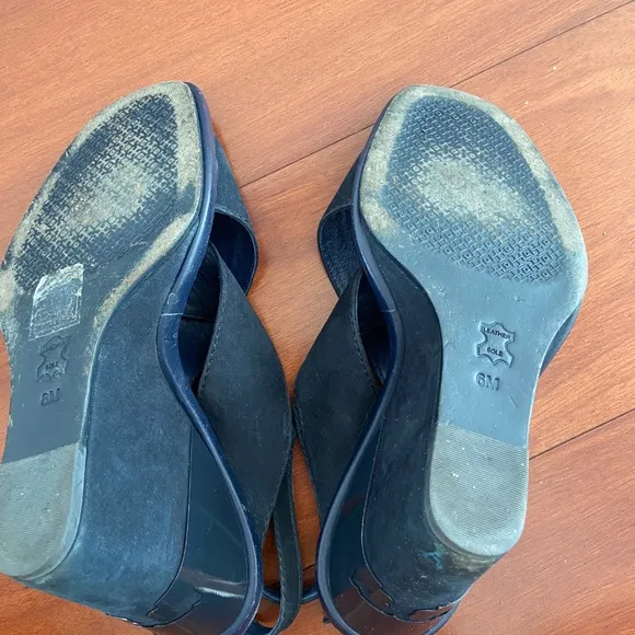 TORY BURCH GABRIELLE NUBUCK wedge Sandals navy blue shoes size 6