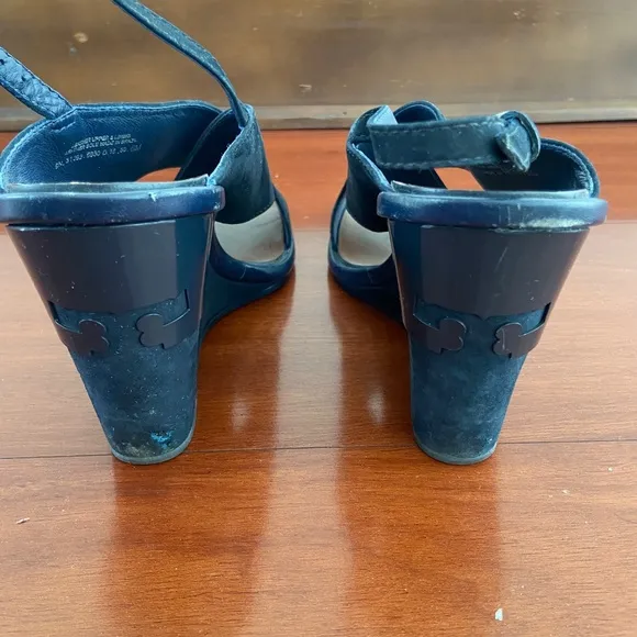 TORY BURCH GABRIELLE NUBUCK wedge Sandals navy blue shoes size 6