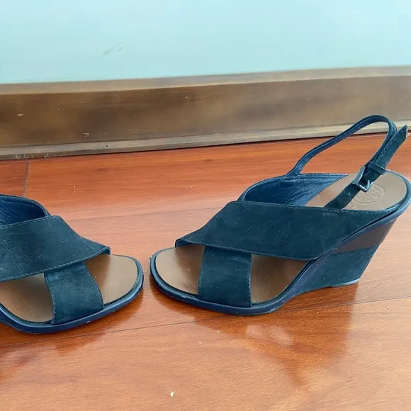 TORY BURCH GABRIELLE NUBUCK wedge Sandals navy blue shoes size 6