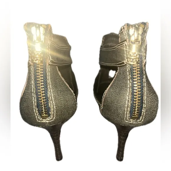 Tory Burch Geoff Olive Green &amp; Gold Caged Heel Sandals 9.5M, Used