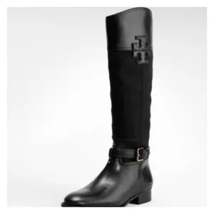 Tory Burch Irene Wool Leather Logo Riding Boots