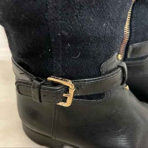 Tory Burch Irene Wool Leather Logo Riding Boots