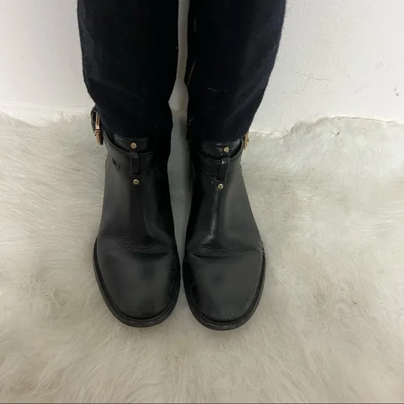 Tory Burch Irene Wool Leather Logo Riding Boots