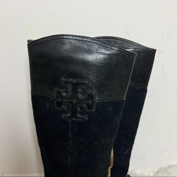 Tory Burch Irene Wool Leather Logo Riding Boots