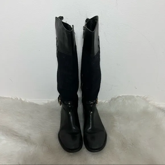 Tory Burch Irene Wool Leather Logo Riding Boots