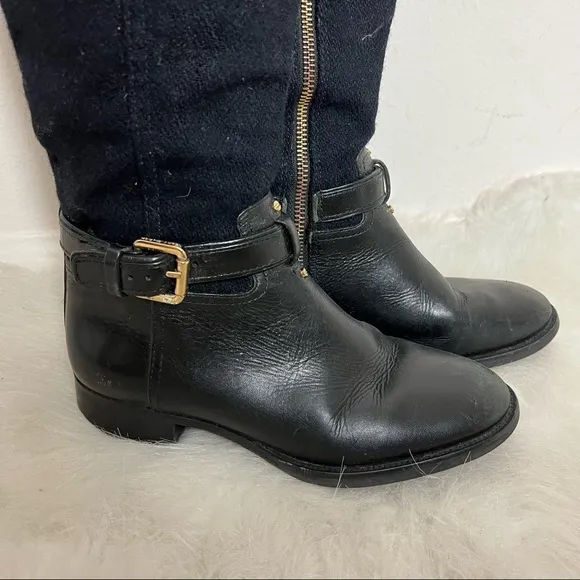 Tory Burch Irene Wool Leather Logo Riding Boots