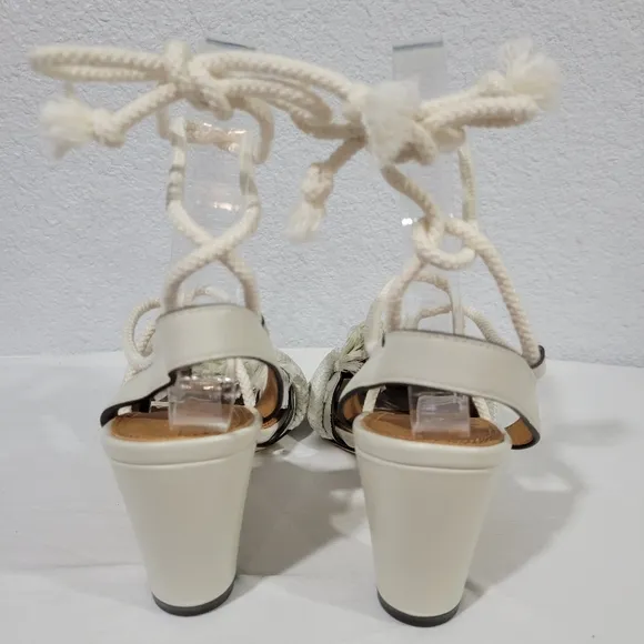 TORY BURCH Ivory Knotted Rope Ankle Tie Heeled Sandals