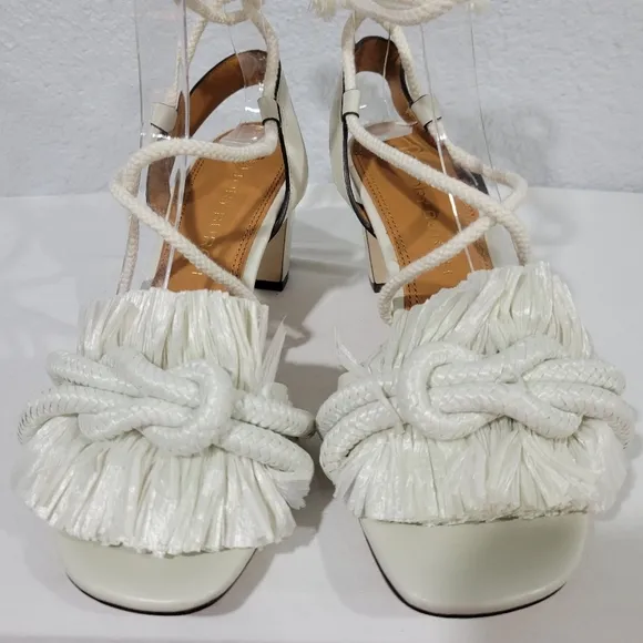 TORY BURCH Ivory Knotted Rope Ankle Tie Heeled Sandals
