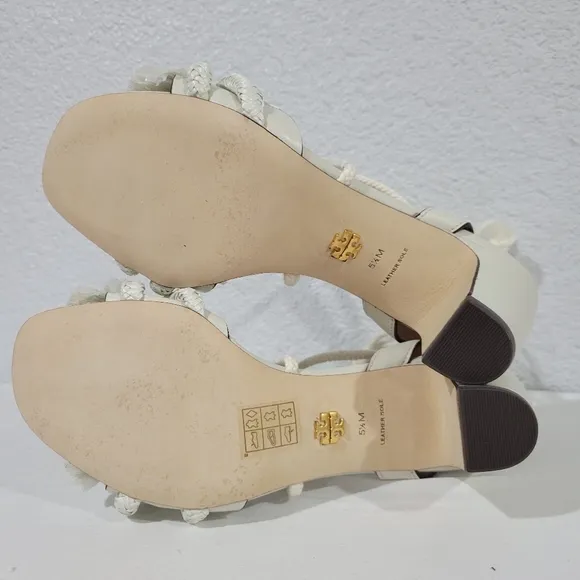 TORY BURCH Ivory Knotted Rope Ankle Tie Heeled Sandals