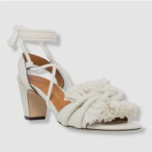 TORY BURCH Ivory Knotted Rope Ankle Tie Heeled Sandals