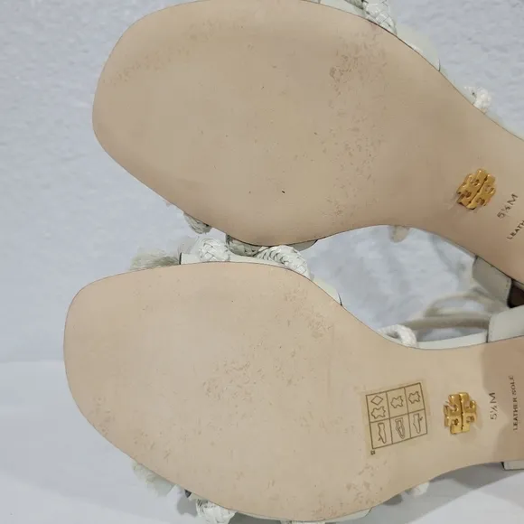TORY BURCH Ivory Knotted Rope Ankle Tie Heeled Sandals