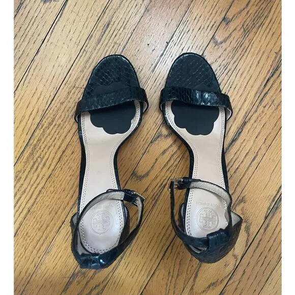 Tory Burch Keri High Heel Sandal in Black Snakeskin Size 11