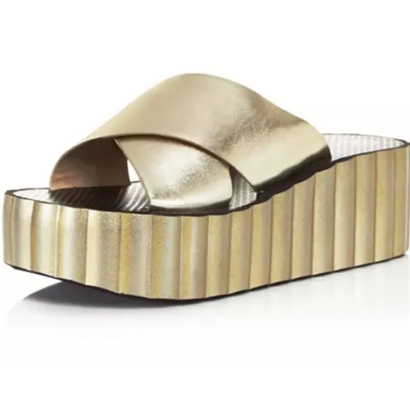 Tory Burch Leather Gold Platform Sandals Shoes Size 9 M