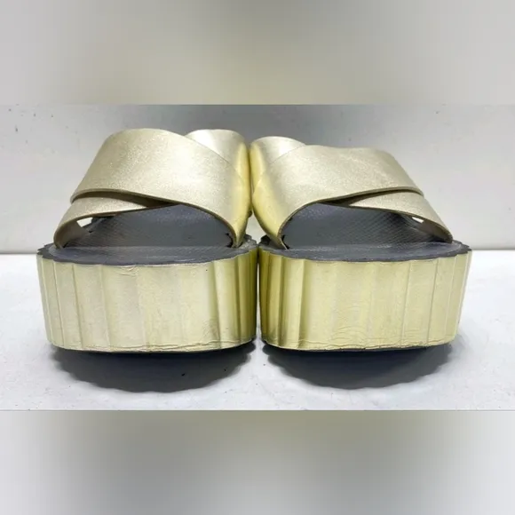 Tory Burch Leather Gold Platform Sandals Shoes Size 9 M