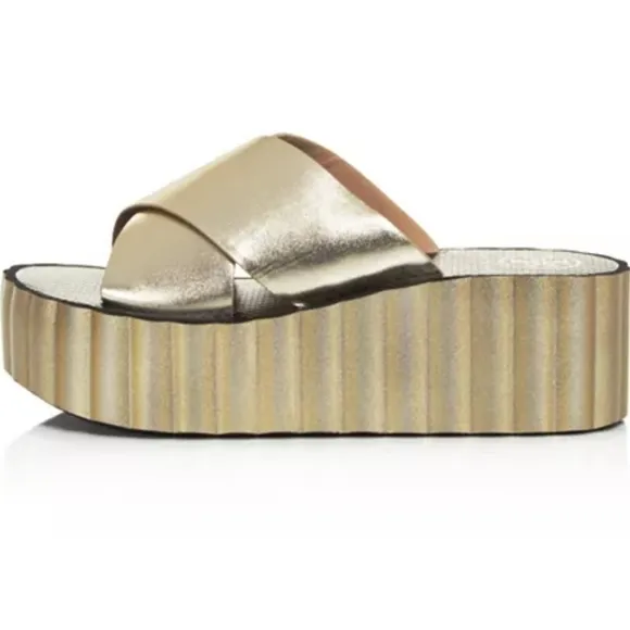 Tory Burch Leather Gold Platform Sandals Shoes Size 9 M