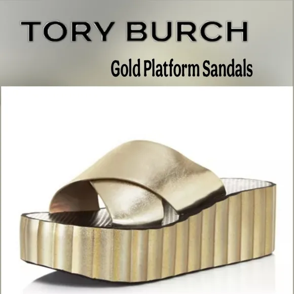 Tory Burch Leather Gold Platform Sandals Shoes Size 9 M