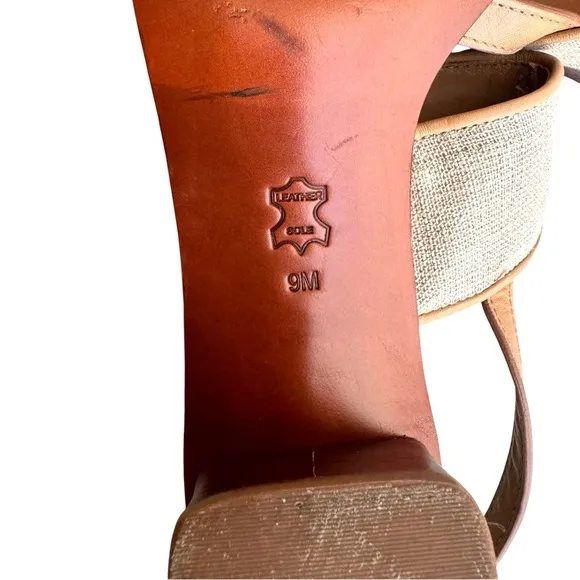 Tory Burch Lowell Double T Logo Sandals Beige Leather Block Heel Women’s