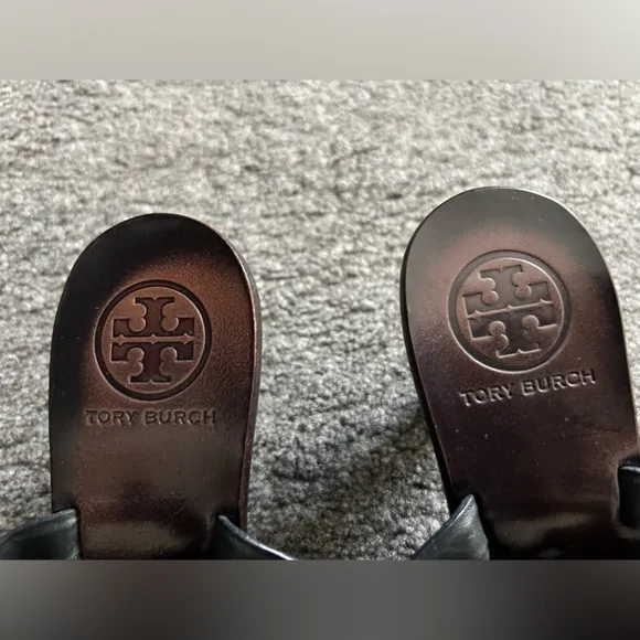 Tory Burch Miller Gold Logo Leather Kitten Heel Sandals