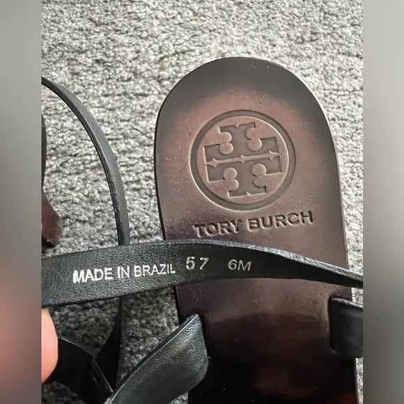 Tory Burch Miller Gold Logo Leather Kitten Heel Sandals