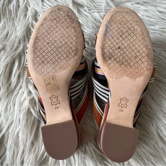 Tory Burch Multicolor Striped Grosgrain Graham 65mm Heel Mule Sandals EUC Sz 6