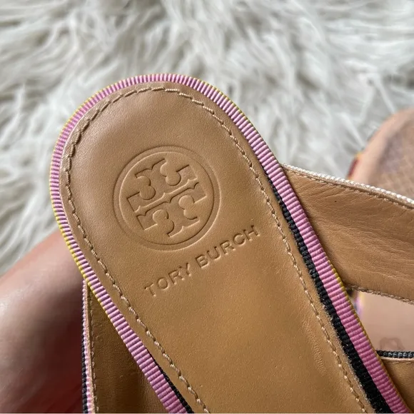 Tory Burch Multicolor Striped Grosgrain Graham 65mm Heel Mule Sandals EUC Sz 6