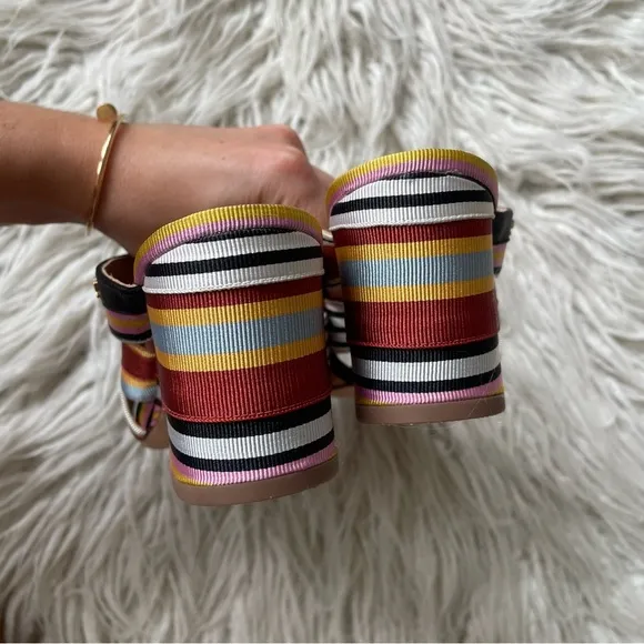Tory Burch Multicolor Striped Grosgrain Graham 65mm Heel Mule Sandals EUC Sz 6