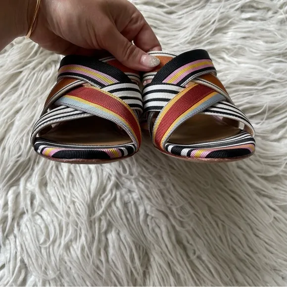 Tory Burch Multicolor Striped Grosgrain Graham 65mm Heel Mule Sandals EUC Sz 6