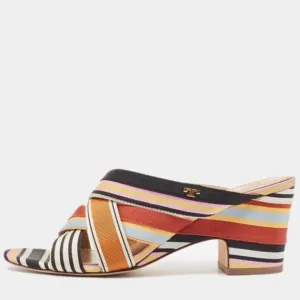 Tory Burch Multicolor Striped Grosgrain Graham 65mm Heel Mule Sandals EUC Sz 6
