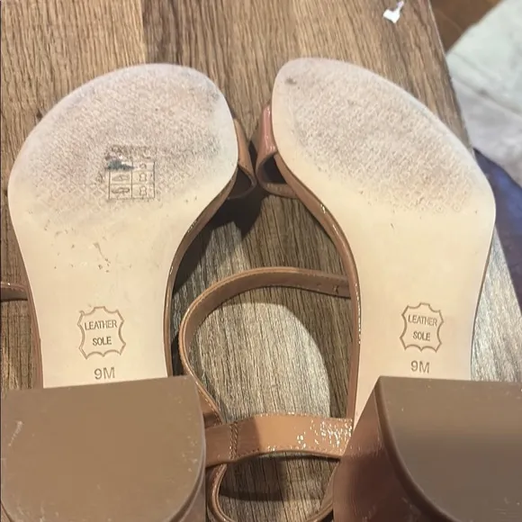 Tory Burch Patent LeatherTan Strappy Sandals with 3” Block Heel Worn once size 9