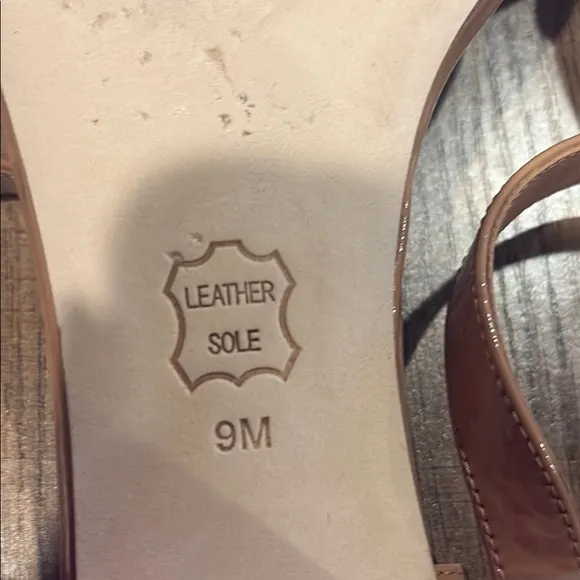 Tory Burch Patent LeatherTan Strappy Sandals with 3” Block Heel Worn once size 9