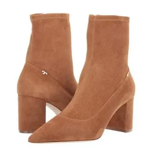 Tory Burch Penelope Size 7 Brown Stretch Suede Ankle Boot Bootie NEW