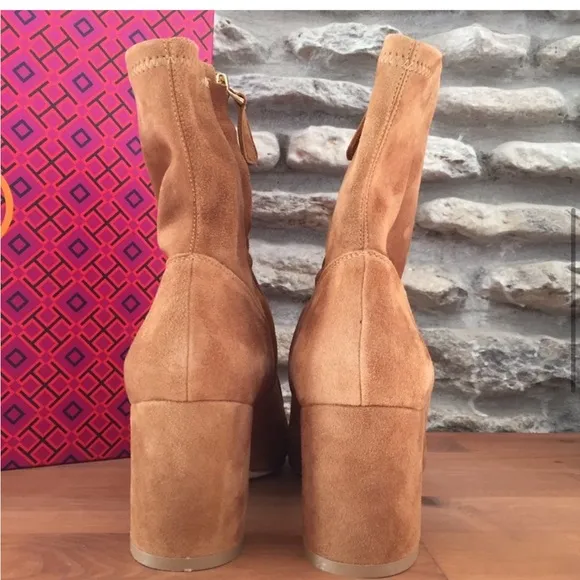 Tory Burch Penelope Size 7 Brown Stretch Suede Ankle Boot Bootie NEW