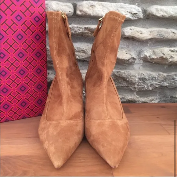 Tory Burch Penelope Size 7 Brown Stretch Suede Ankle Boot Bootie NEW