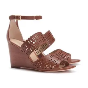 Tory Burch Perforated Wedge Leather Sandal - Sizes 10.5, 11 - NEW -