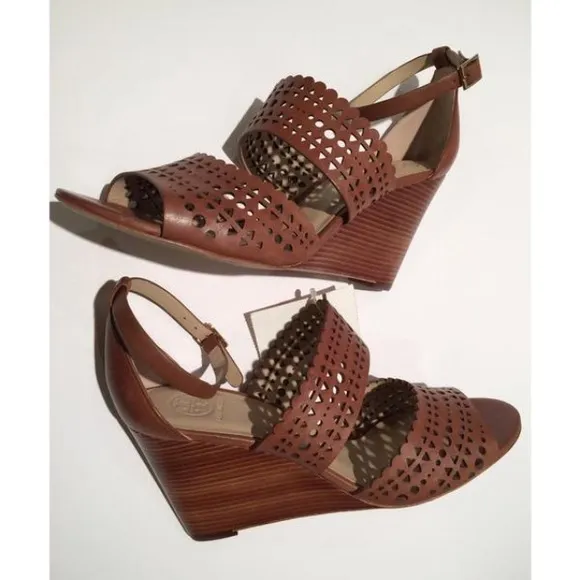 Tory Burch Perforated Wedge Leather Sandal - Sizes 10.5, 11 - NEW -