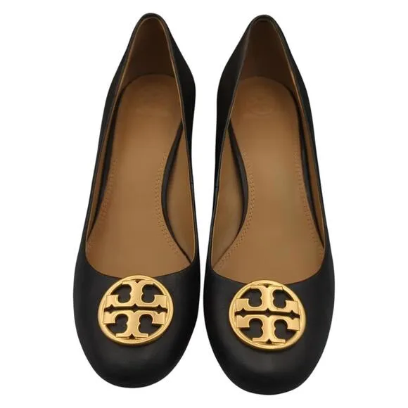 Tory Burch Pump Heels Chelsea 50mm Perfect Black Nappa Leather Gold Logo  45900