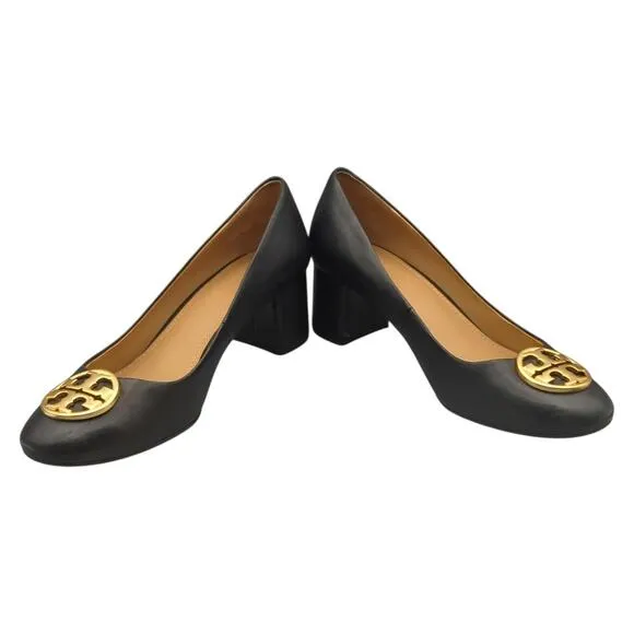 Tory Burch Pump Heels Chelsea 50mm Perfect Black Nappa Leather Gold Logo  45900