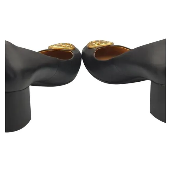 Tory Burch Pump Heels Chelsea 50mm Perfect Black Nappa Leather Gold Logo  45900