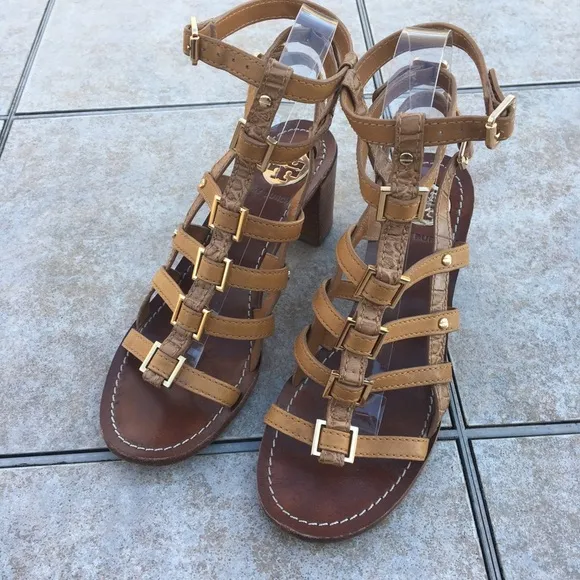 Tory Burch Reggie tan gladiator block heel sandals