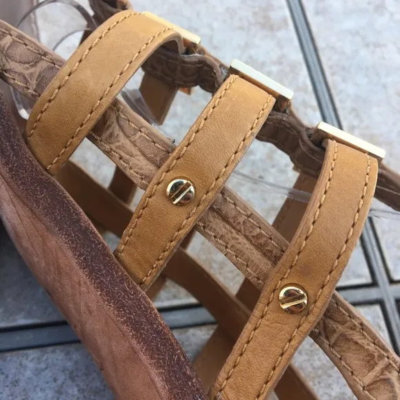 Tory Burch Reggie tan gladiator block heel sandals