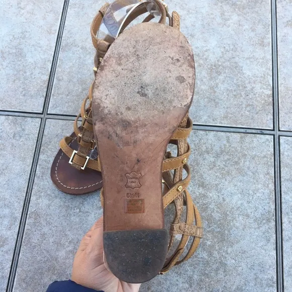 Tory Burch Reggie tan gladiator block heel sandals